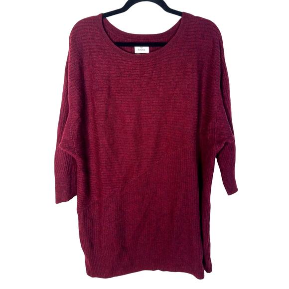 Neiman Marcus Cashmere Ribbed Sweater Sz XL Longline Burgundy Batwing Boat Neck - Picture 3 of 7